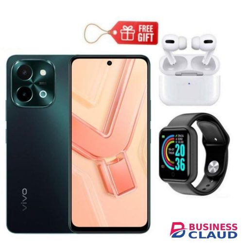 Vivo Y28 - 6.64", 8GB RAM + 128 GB, Dual SIM 6000mAh, Agate Green + Smart Watch & Airpods