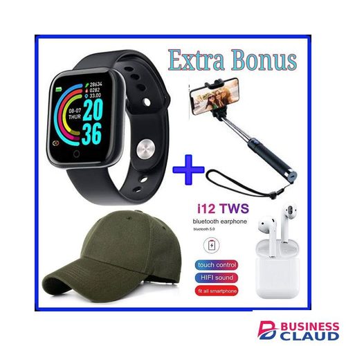 Y68 Watch+Bluetooth Earbuds + Selfie Stick + Cap