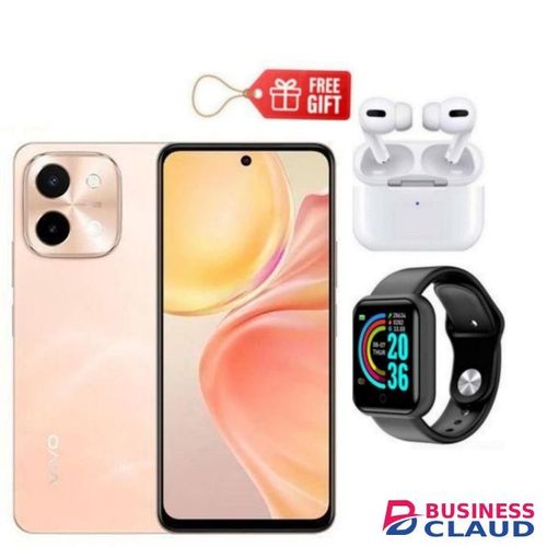 Vivo Y28 - 6.64", 8GB RAM + 256 GB, Dual SIM 6000mAh, Gleaming Orange + Smart Watch & Airpods
