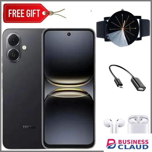 Tecno POP 10 Display: 6.67 inches Upto 8GB extended RAM + 128GB Storage, Battery: 5000 mAh--Black+Webwatch+OTG+Earpods