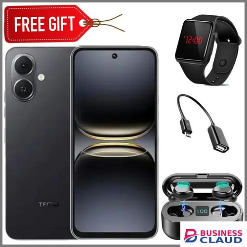 Tecno POP 10 Display: 6.67 inches Upto 8GB extended RAM + 128GB Storage, Battery: 5000 mAh--Black+LEDwatch+OTG+Earbuds