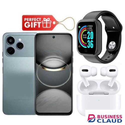 Tecno Spark 40, 6.67'' HD+, 128GB ROM + UPTO 8GB RAM (Dual Sim) 50MP, 5200 MAh, Black + AirPods & Smartwatch