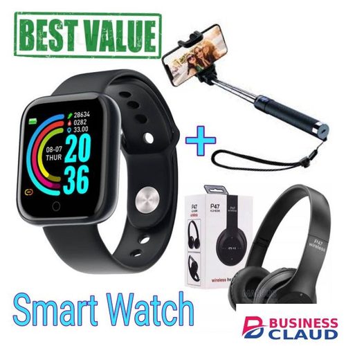 Y68 Watch+ P47 Headphones + Selfie Stick