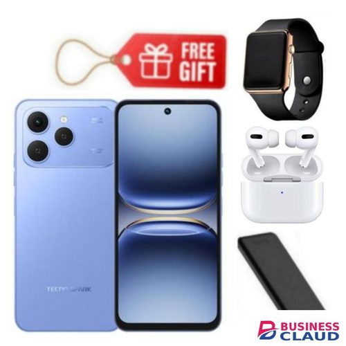 Tecno Spark 40, 6.67'', 4GB UP to 8GB RAM + 128GB ROM, 50MP, 5200 mAh - Blue + Led Watch,Airpods & Power Bank