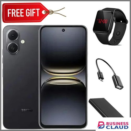 Tecno POP 10 Display: 6.67 inches Upto 8GB extended RAM + 128GB Storage, Battery: 5000 mAh--Black+LEDwatch+OTG+Powerbank