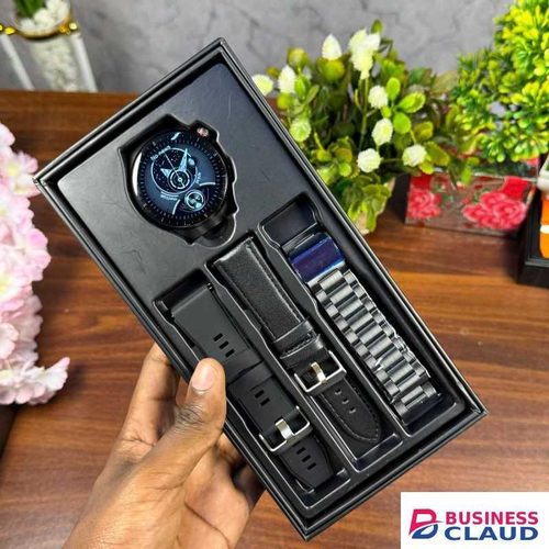 Haino Teko Smart Watch Set – Extra Straps Included (Leather + Silicone + Metal) – Black