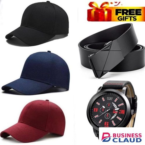 3 Adjustabel caps // AFFORDABLE 3-PIECE UNISEX BASEBALL CAPS SET // MULTICOLOUR // OUTDOOR & CASUAL USE + 2 leather BELT