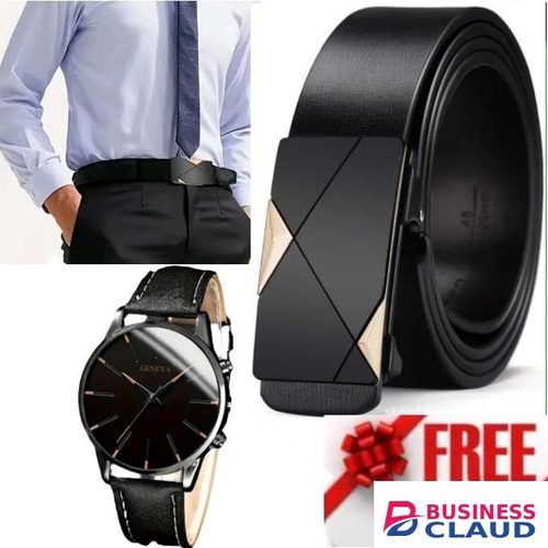 Men's Premium Leather Belt and Watch Gift Set for Business & Official Use