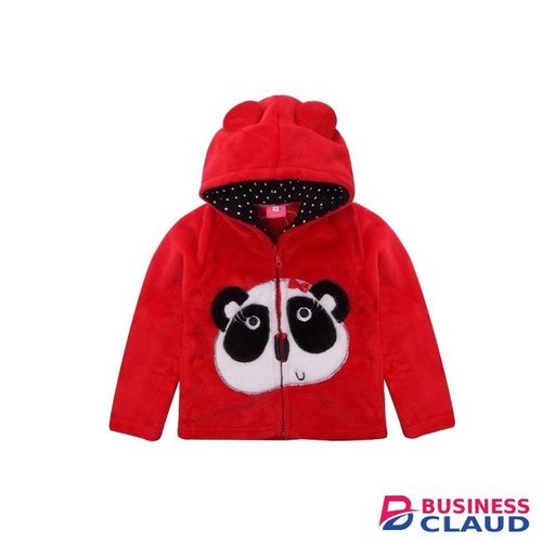 Red Warm Coral Fleece Jacket With Hoodie