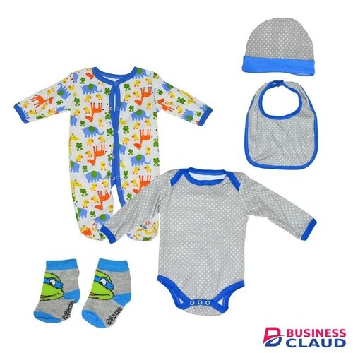Baby Boys 5 Piece Jumpsuit Set-Grey & Blue