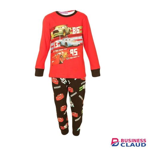 Red & Black Long Sleeved Pajamas Boys Set With Cars Racing Print