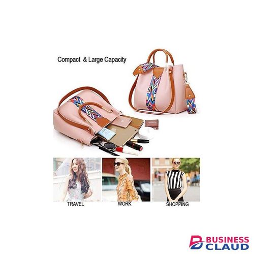 STY 4 In 1 Ladies Handbags Women Shoulder Bags Set PU Leather -Pink