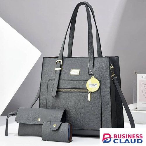 Grey 3 In 1 PU Leather Spacious Shoulder Bag Tote Bag Handbag Purse Set Bags