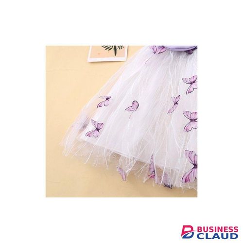 Catpapa 1-5 Years Girls Sleeveless Princess Dress with 3D Pink Butterflies and Bowknot Decor, Easy On/Off Buttons, Sweet Purple & White for Summer Daily Wear or Special Occasions