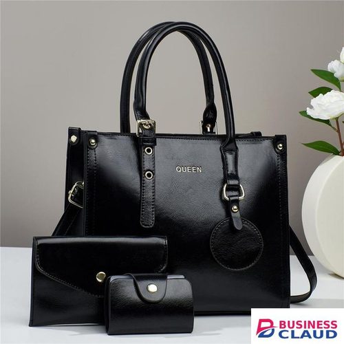 9F Fashion Black Spacious 3 in 1 Women PU Leather Handbags