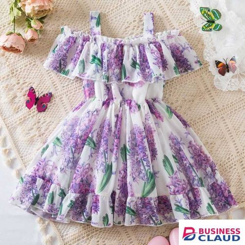 Arsuxeo 1-5Y Girls Suspender Dress Kids Print Dress Elegant Children Casual Chiffon Flower Tutu Princess Dresses