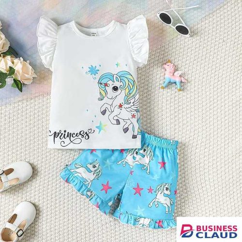 Catpapa Exclusive Perks for Loyal Customers!4-7 years baby blue shorts cute animal two-piece set, suitable for parties, outdoor activities, comfortable and cool, easy to clean