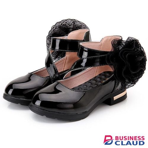 Girls PU Leather Princess Shoes Hook & Loop Back To School Party Sandal Children Flower Single Black