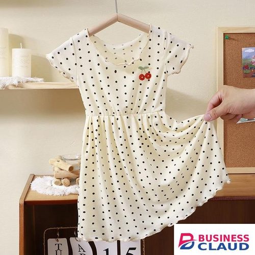 0-3 Year Girls Polka Dot Dress Waist Cinching Design Breathable Cotton Blend Outdoor & School
