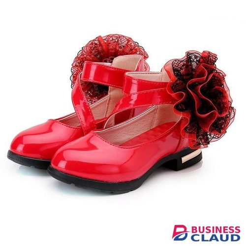 Girls PU Leather Princess Shoes Hook & Loop Back To School Party Sandal Children Flower Single Red