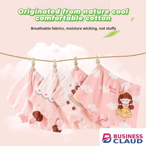 Girls' Cotton Boxer Shorts 4-Pack Cartoon Princess Anti-Pinch Antibacterial (120/130)
