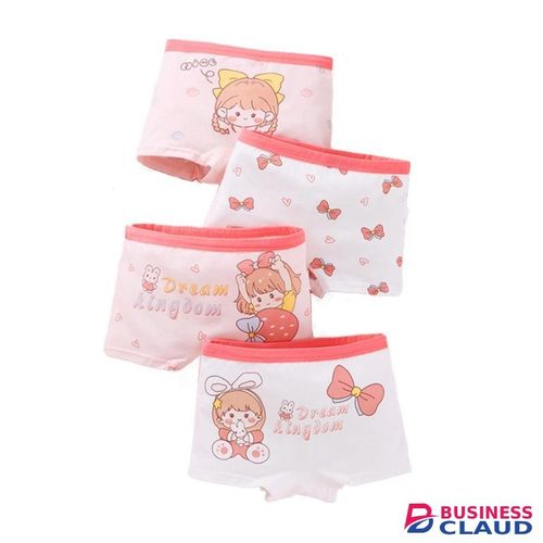 4-piece girls' underwear, all-cotton cartoon four-corner pants, breathable and comfortable boxer shorts for baby girls