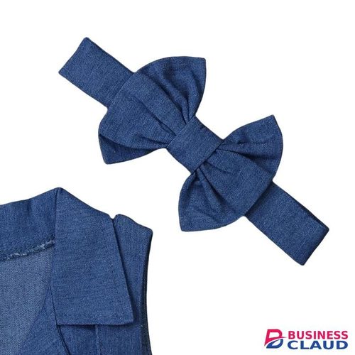 Cute Blue Sleeveless Romper Set for Girls (3-5Y) + Free Matching Hair Bow