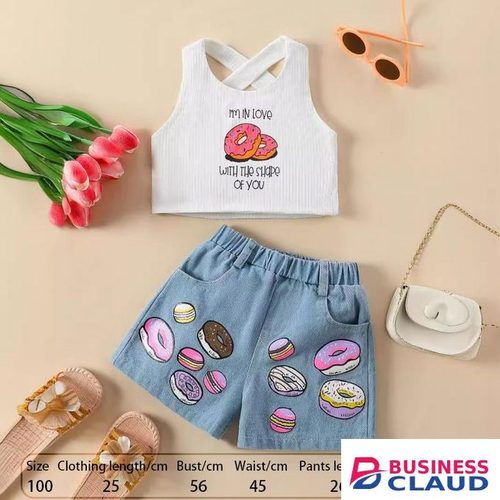 Toddler Donut Cotton Matching Top & Shorts Set - 3-4Y Cute Cartoon Outfit