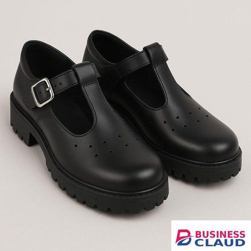Bizschool Genuine Leather Fashion Leather Black Official Girls Shoes
