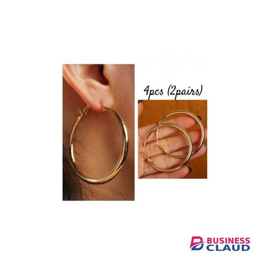 2 Pairs Gold Plated Hoop Loop Earrings