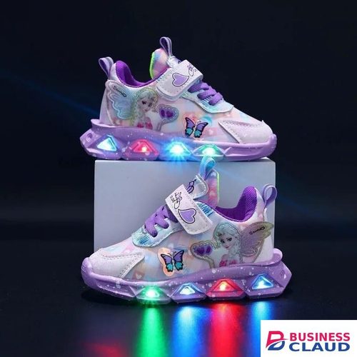 Kid Girls LED Shoes Light Up Trainers Elsa Shoes Girls Children Glitter Shoes Flashing Low Top Sneakers Flashing Shoes Girls