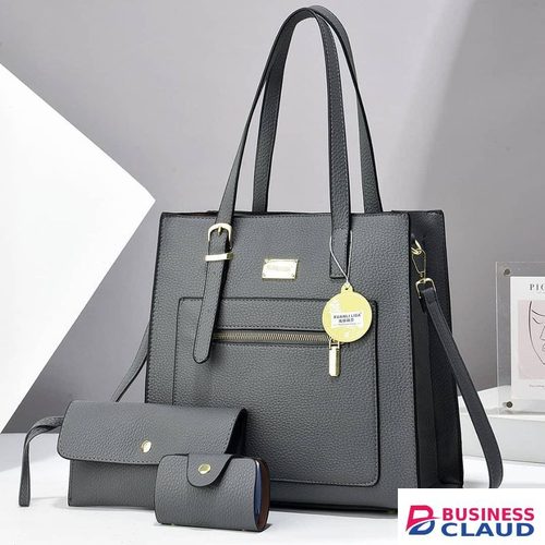 3 In 1 Grey PU Leather Spacious Shoulder Bag Tote Bag Handbag Purse Set Bags