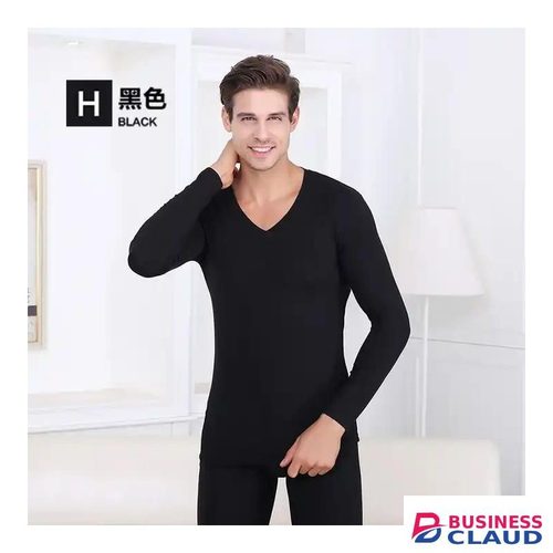Men Black Warm Winter Thermal Underwear Set
