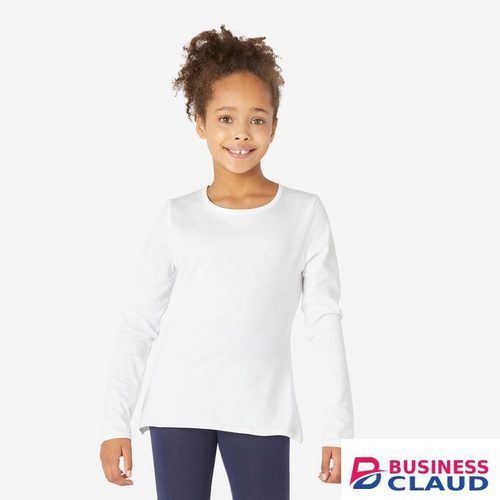 Domyos Kids' Basic Long-Sleeved Cotton T-Shirt - White