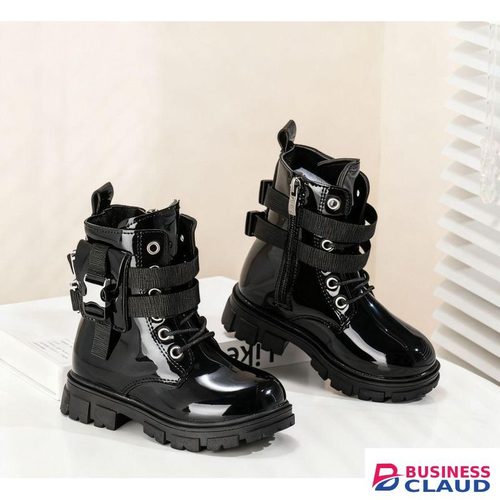 Wetlock Black Toddler Girls Wetlook Boots,Trendy Buckle Strap Ankle Boots