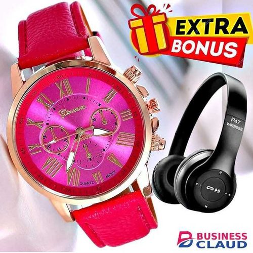 GENEVA Beauty Elegant Ladies Stylish Women’s Wristwatch // P47 Bluetooth headphones