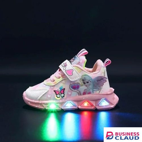 Kid Girls LED Shoes Light Up Trainers Elsa Shoes Girls Children Glitter Shoes Flashing Low Top Sneakers Flashing Shoes