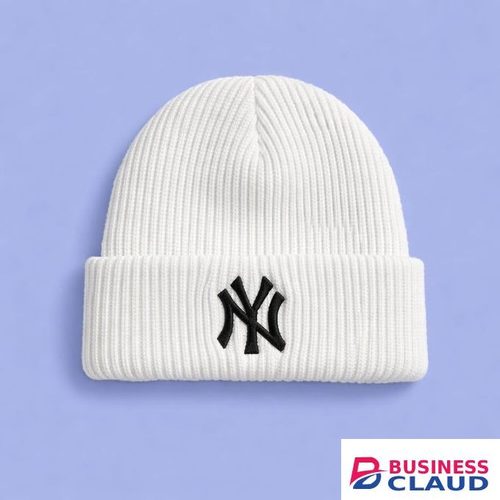 WHITE NY Embroidered Quality Knitted BEANIE