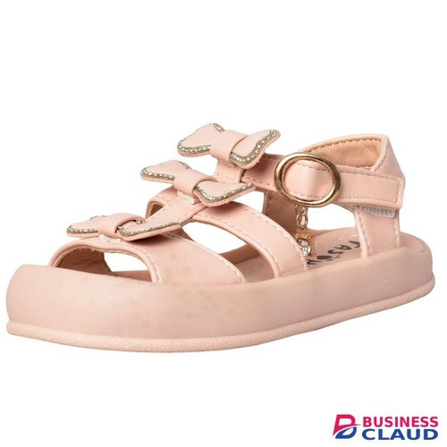 Pink Baby Sandals With Decorative Bows And Rhinestone Accents