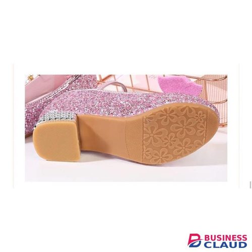 Sparkly Sequins Princess Low Heels with Pearls for Girls