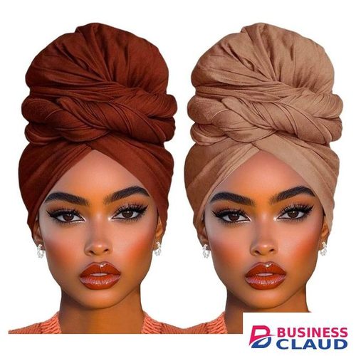 2 Piece Stretch African Women's Jersey Head Wrap Fashion Head Scarf Knit Turban Urban Headband Long Solid Color African Shawl Hair Scarfs Long Head Band for Women(Coffee+Camel)