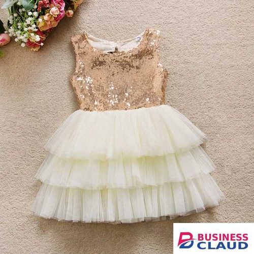 Summer Dress Bowknot Sequin Princess Cake Skirt Fluffy Skirt. GOLD/WHITE