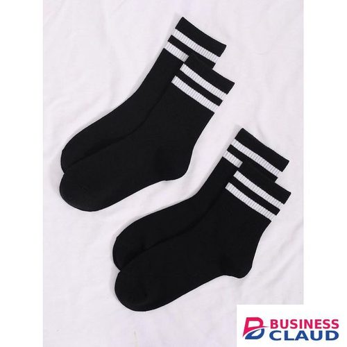Urban Stride 3-Stripe Crew Socks – 2 Pairs (Black & White)