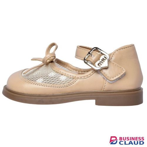 Beige Toddler Girl Dress Shoes With Mesh Design, Bow Accent, And Buckle Strap