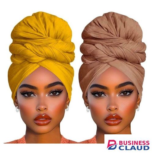 2 Piece Long Solid Color Stretch Head Wrap African Women's Jersey Turban Fashion Head Scarf Ultra Soft Extra Long Head Band Lightweight Breathable Head Bands for Women(Camel+Turmeric)