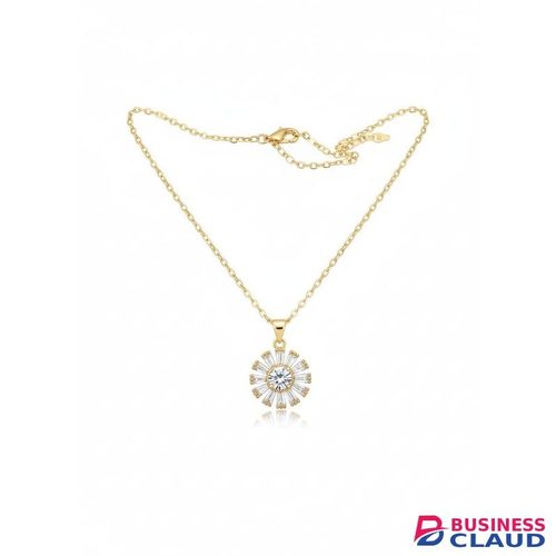 REMBO JEWELRY Luxury 18K Gold-Plated Sunburst Crystal Pendant Necklace – Radiant Sunflower Design