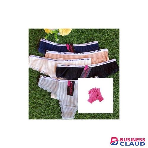 3PCs Pure Cotton Thong Women Panties With Free Pair Of Exfoliating Body Shower Scrub Gloves
