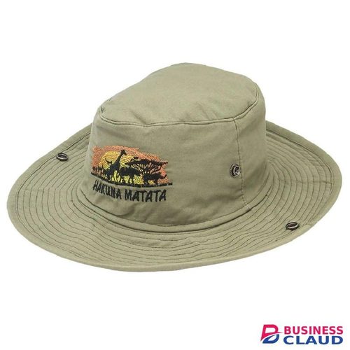 Khaki Bucket Hat with “Hakuna Matata” branded Safari Animal Design