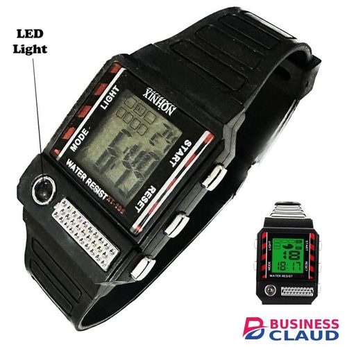 Black Children LCD Display Backlit Student Leisure Luminous Electronic Sports Watch With Date Week Alarm And LED