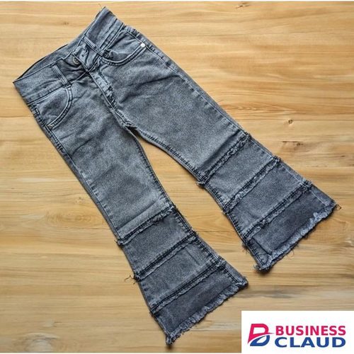 Denim Bell Bottomed Flared Pants - Grey